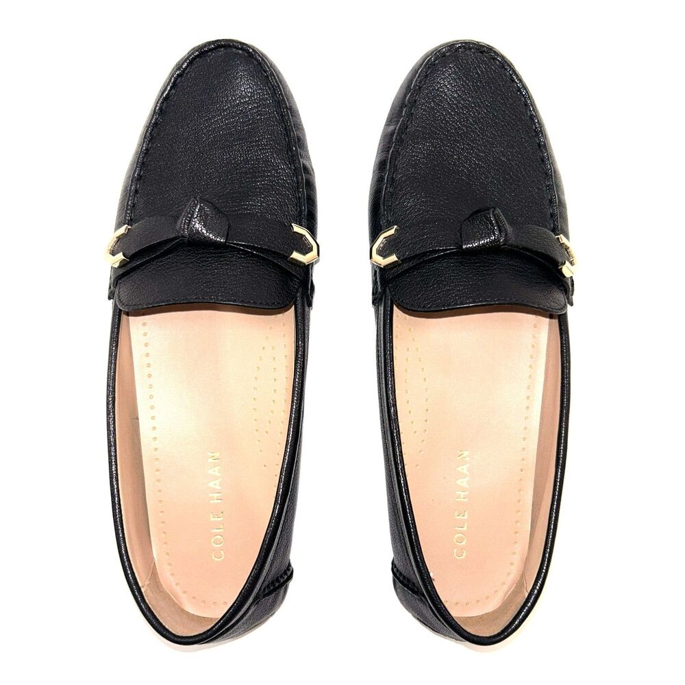 Cole Haan Evelyn Black Pebbled Leather Driver Loafers - Women's Size 9B